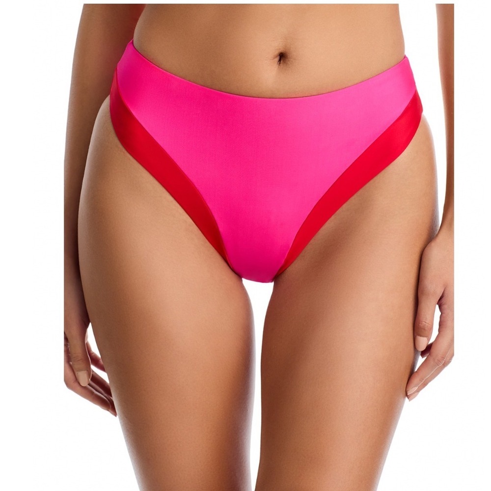 AQUA Color Blocked Bikini Bottom Fuchsia Red Bloomingdales Exclusive Large NEW